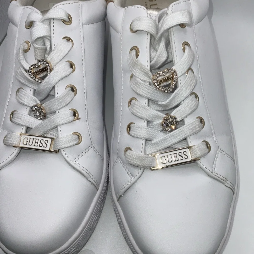 Guess Colton Charms Woman‎ Sneakers White And Gold Size 9 1/2 M
